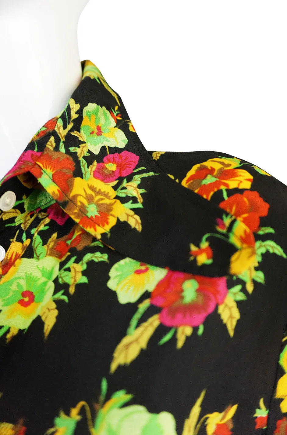 1960s Rare Bright Floral Silk Jeff Banks Button Shirt
