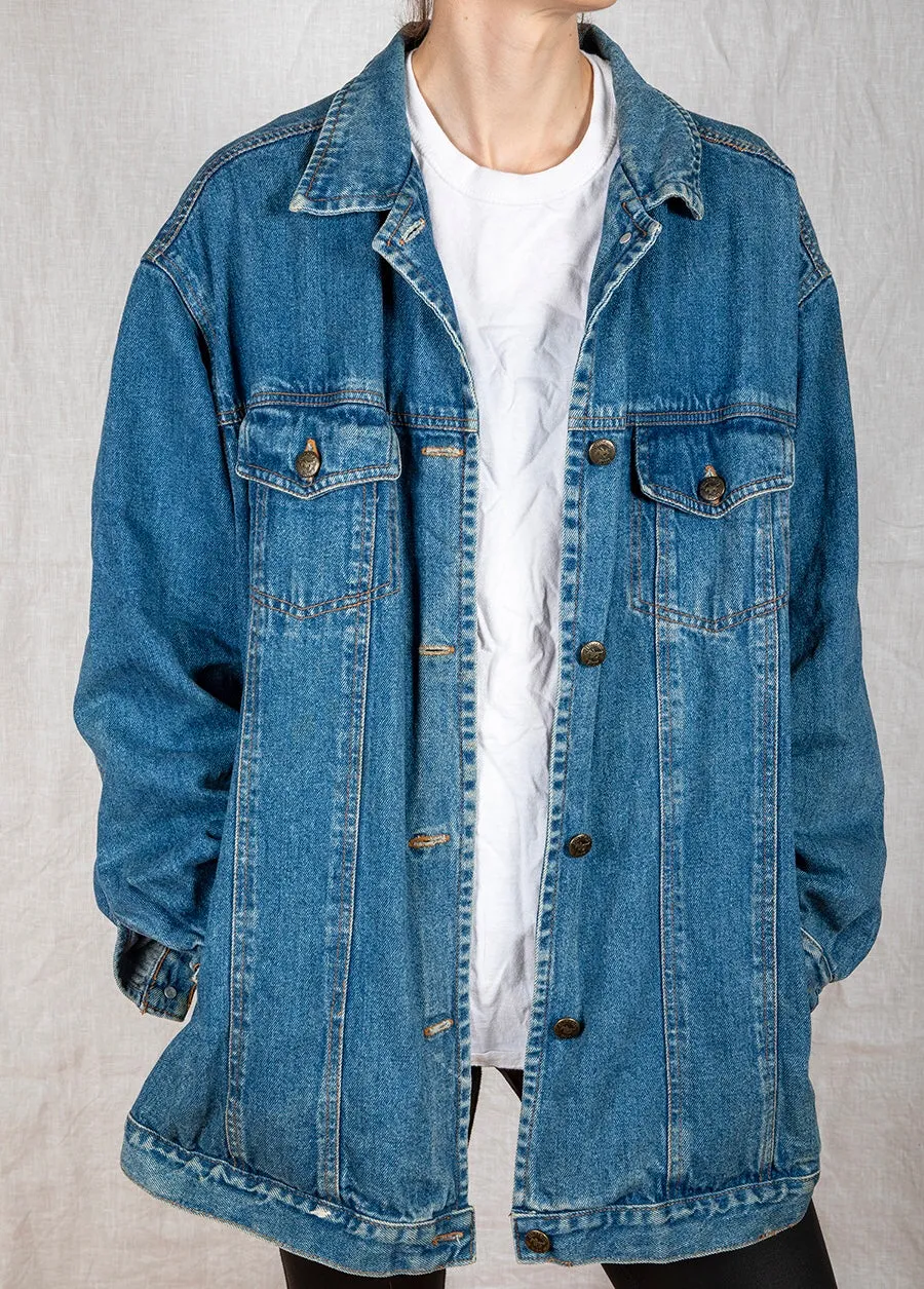 1980s - 90s Long Medium Wash Denim Jacket