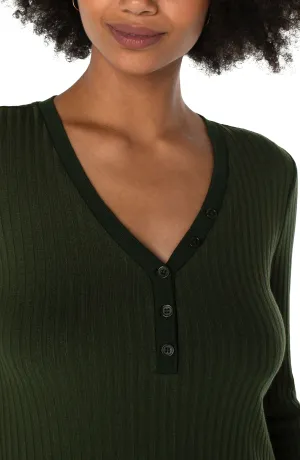3/4 Sleeve Rib Knit Henley