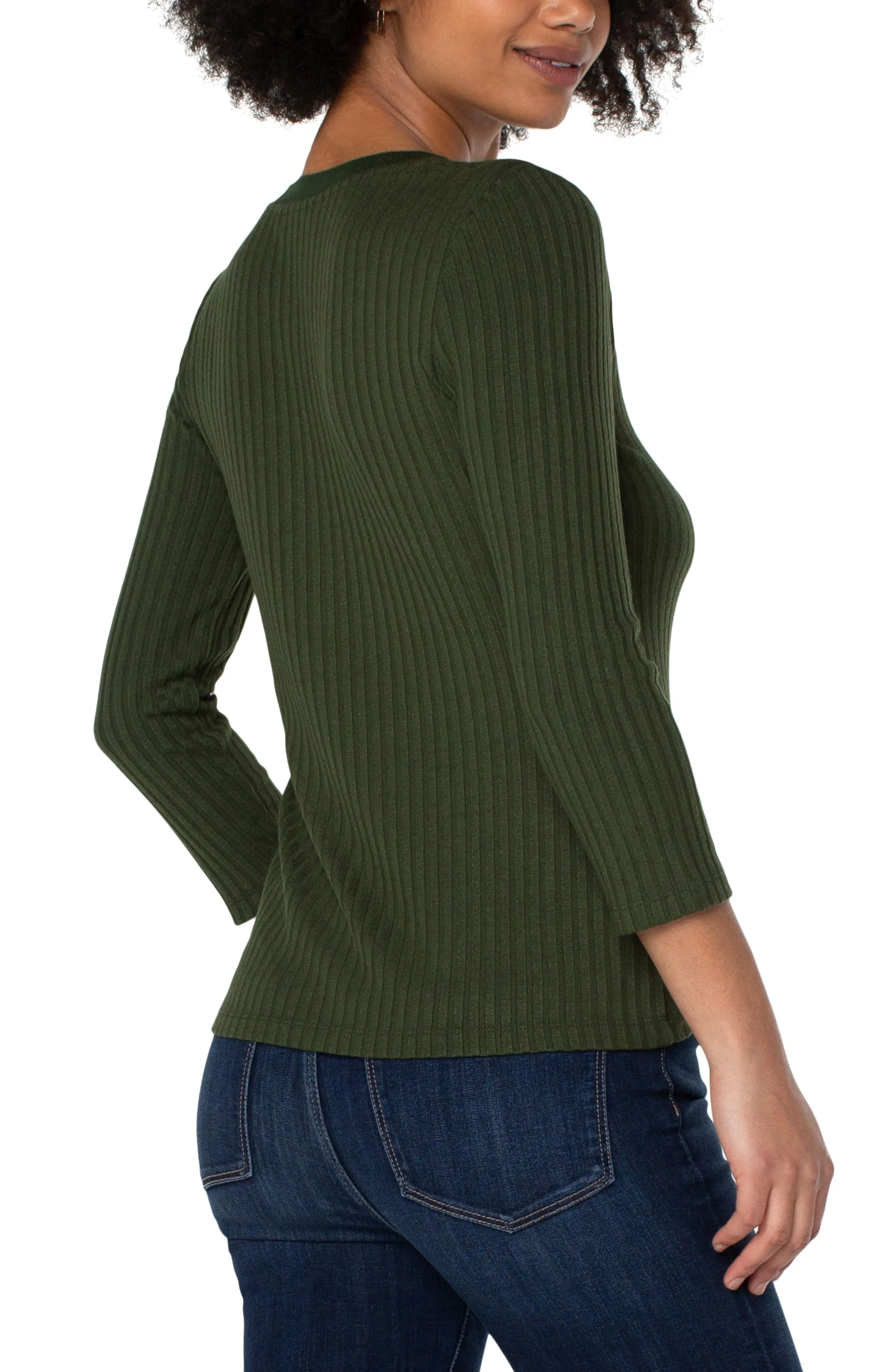 3/4 Sleeve Rib Knit Henley