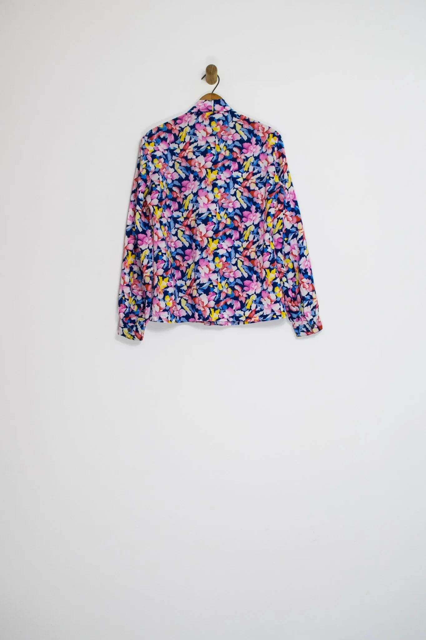 70’s FLORAL PUSSY BOW BLOUSE / MEDIUM