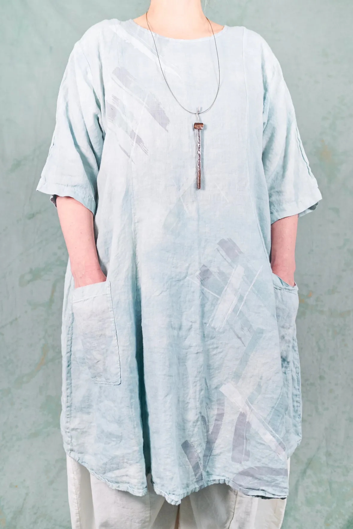 7212 Hand Dyed Linen Summer Dress-Blue Sky-P