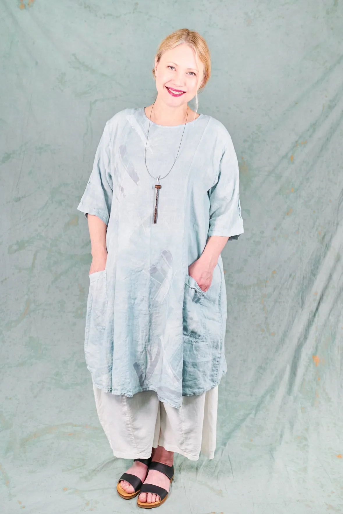 7212 Hand Dyed Linen Summer Dress-Blue Sky-P