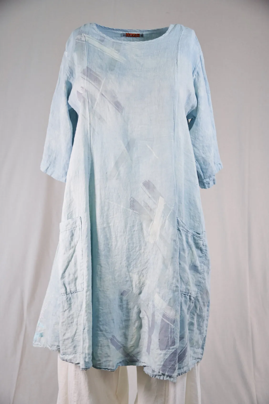 7212 Hand Dyed Linen Summer Dress-Blue Sky-P
