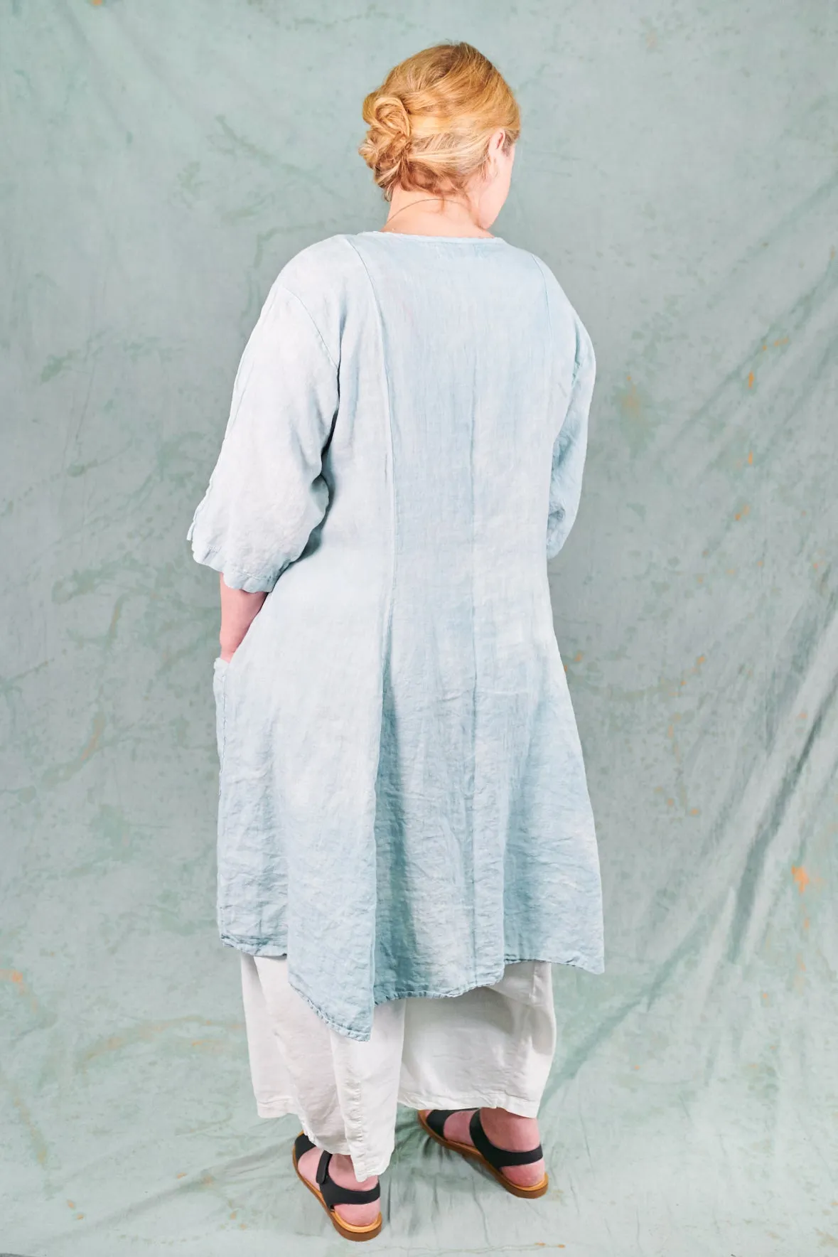 7212 Hand Dyed Linen Summer Dress-Blue Sky-P