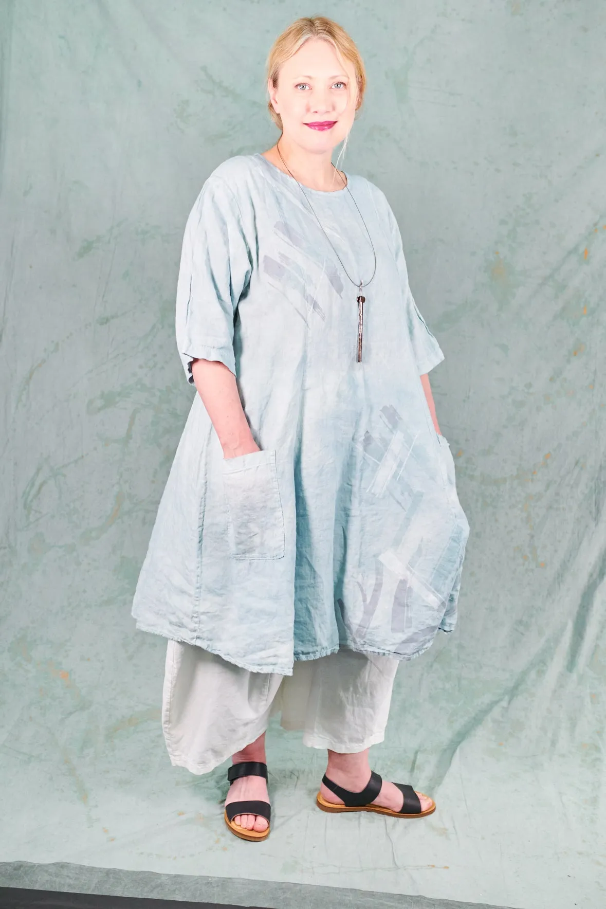 7212 Hand Dyed Linen Summer Dress-Blue Sky-P