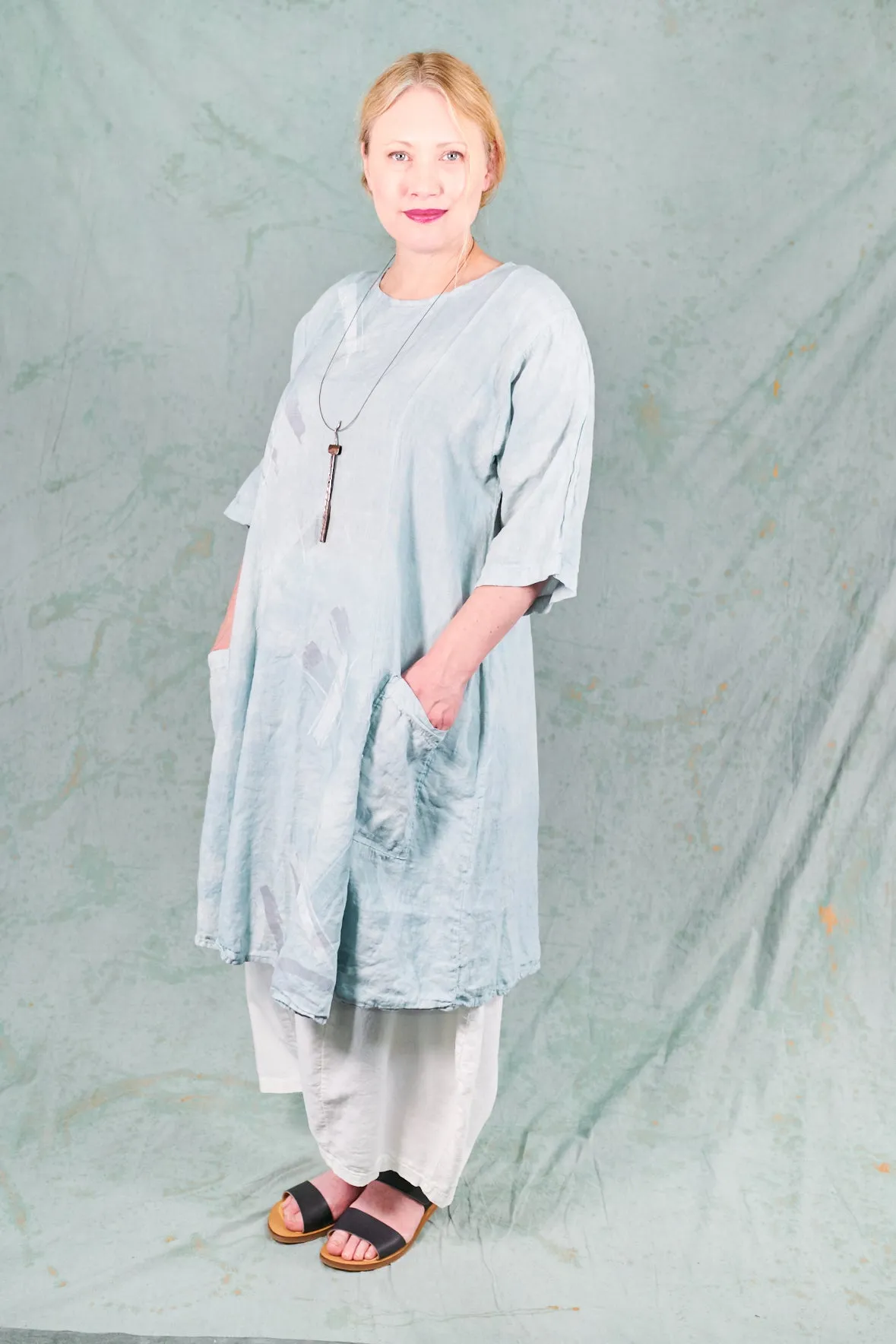 7212 Hand Dyed Linen Summer Dress-Blue Sky-P