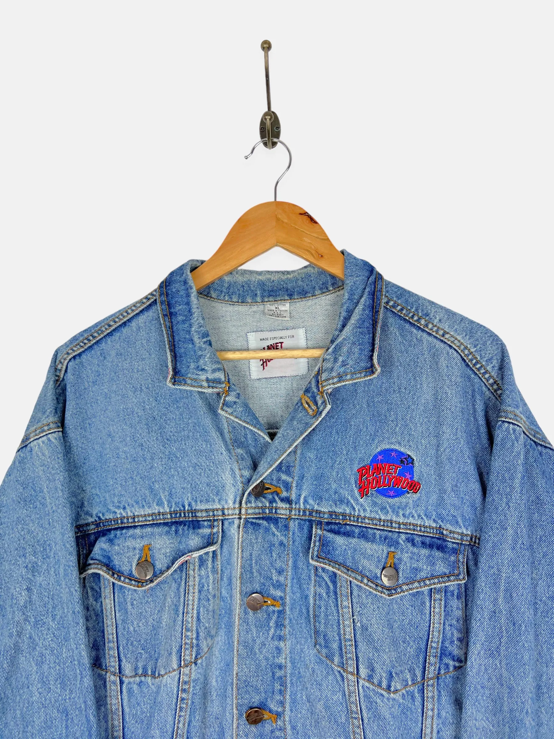 90's Planet Hollywood Chicago Embroidered Vintage Denim Jacket Size M