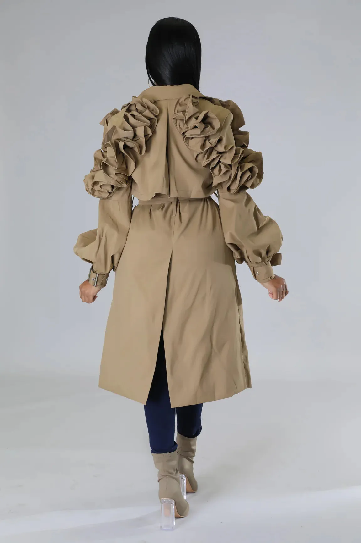 AJK6504P - RUFFLE SHOULDER TRENCH COAT