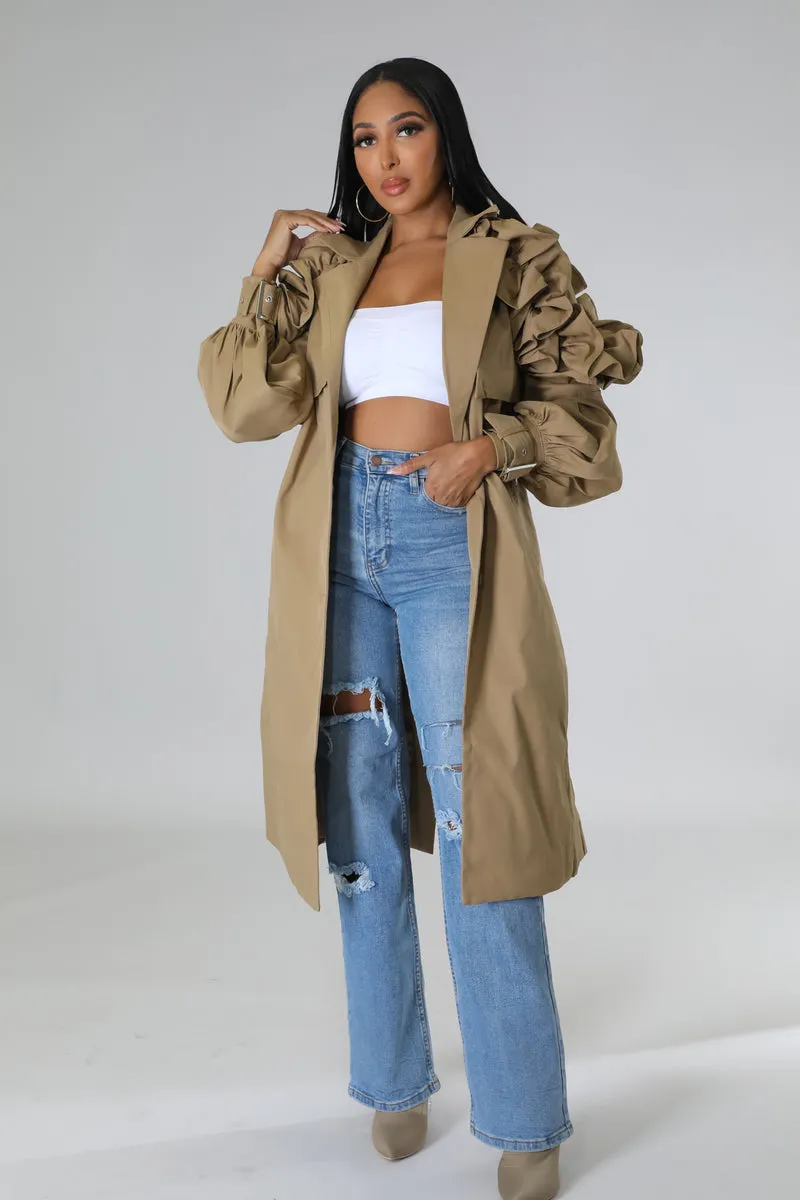 AJK6504P - RUFFLE SHOULDER TRENCH COAT
