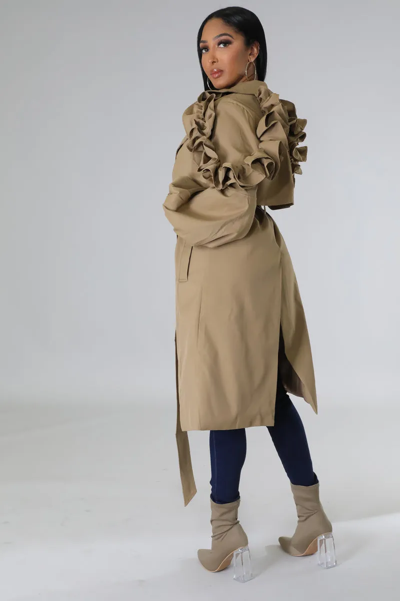 AJK6504P - RUFFLE SHOULDER TRENCH COAT