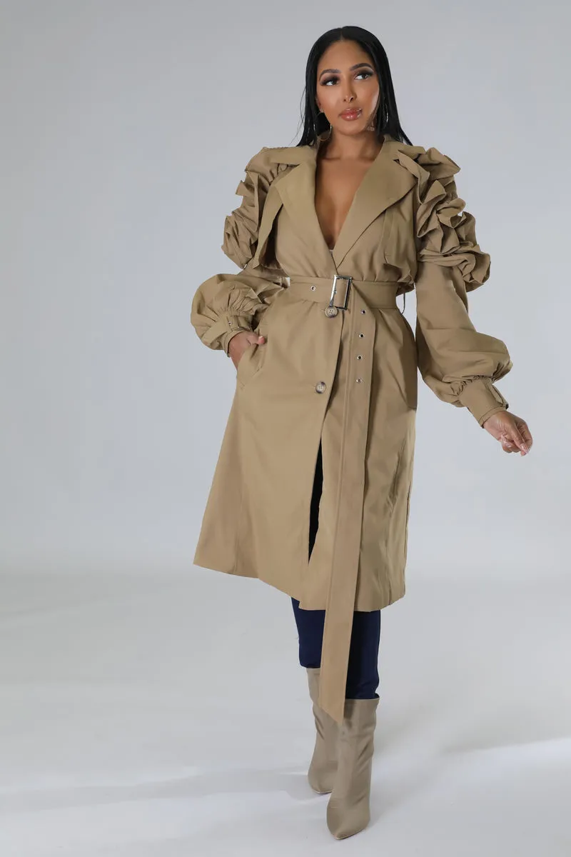 AJK6504P - RUFFLE SHOULDER TRENCH COAT