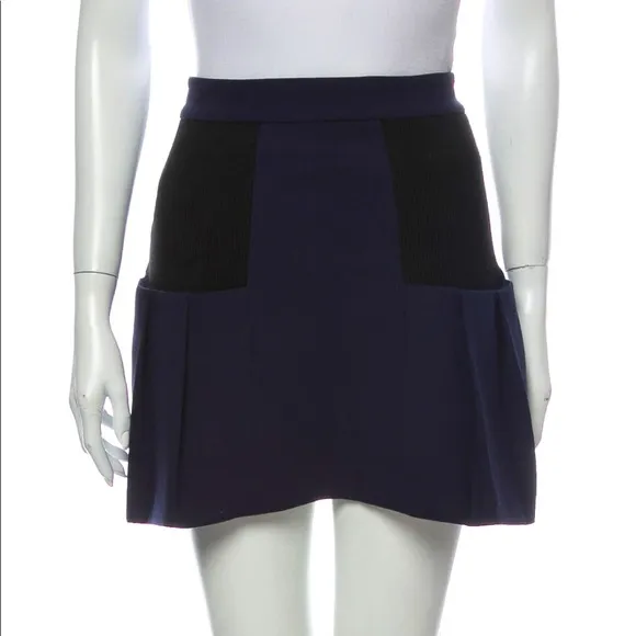 Alice   Olivia Pleated Blue &amp; Black Mini SkirtXS/2