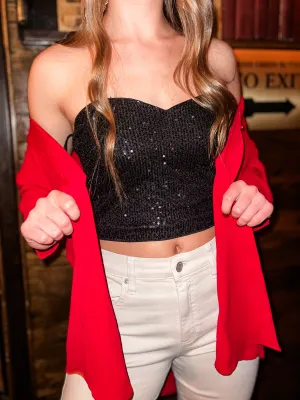 Americana Strapless Sequin Crop