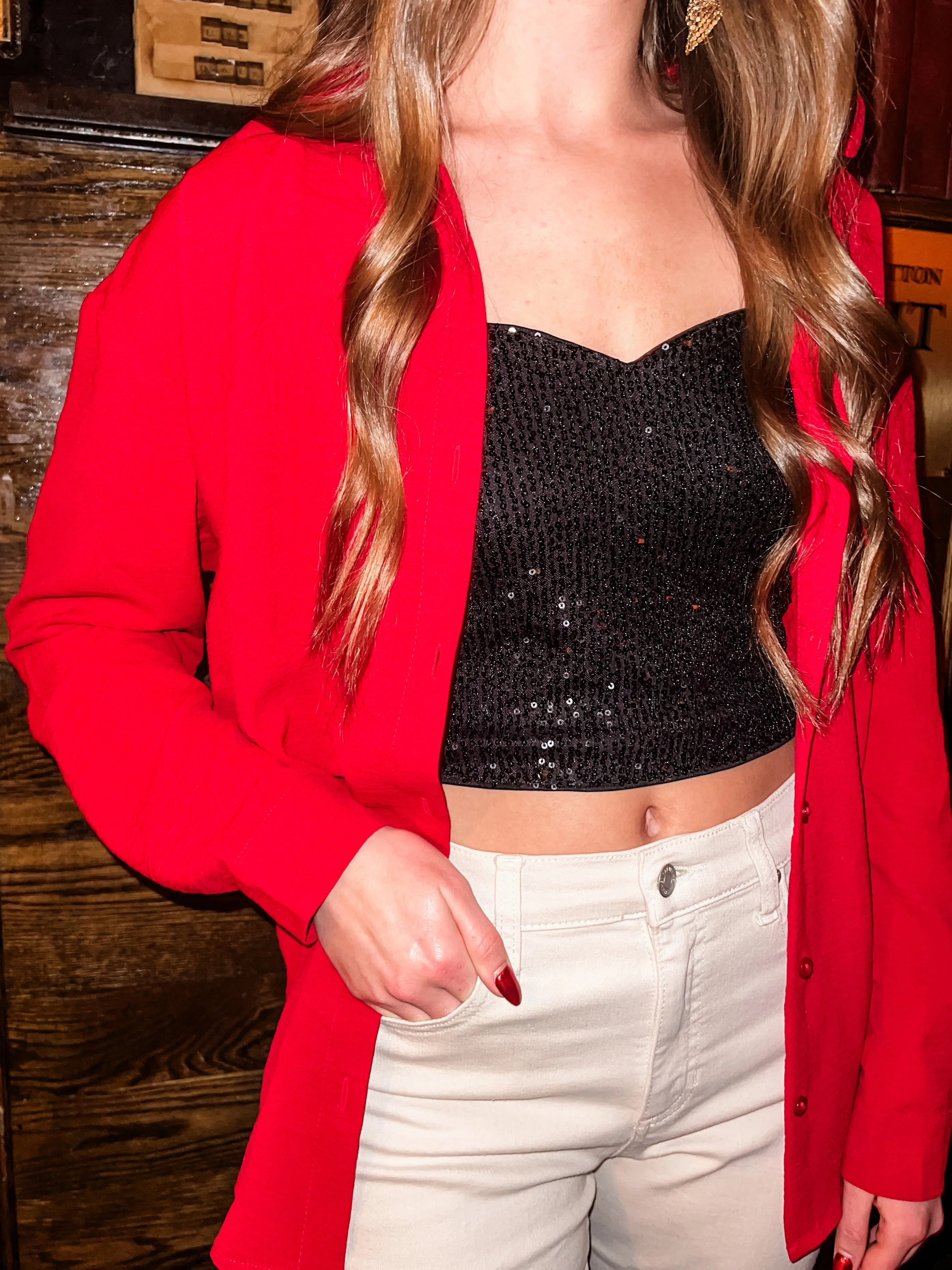 Americana Strapless Sequin Crop