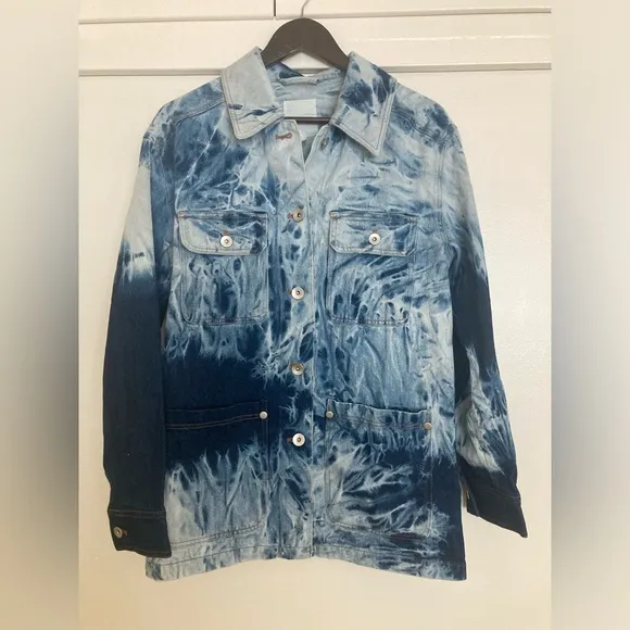 Anthropologie Avec Les Filles Shiloh oversized tie dye denim shirt jacket Small