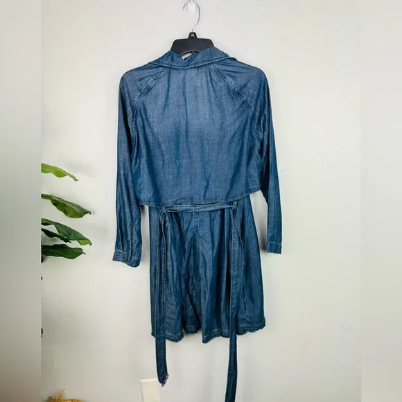 Anthropologie Cloth &amp; Stone Denim Chambray Wrap Cape midi Trench Coat