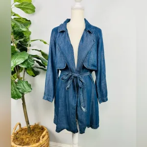 Anthropologie Cloth &amp; Stone Denim Chambray Wrap Cape midi Trench Coat
