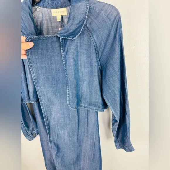 Anthropologie Cloth &amp; Stone Denim Chambray Wrap Cape midi Trench Coat