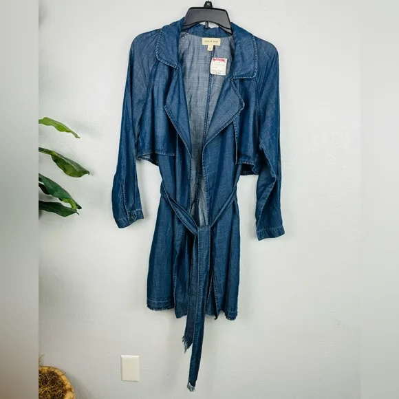Anthropologie Cloth &amp; Stone Denim Chambray Wrap Cape midi Trench Coat