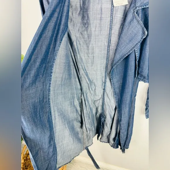 Anthropologie Cloth &amp; Stone Denim Chambray Wrap Cape midi Trench Coat