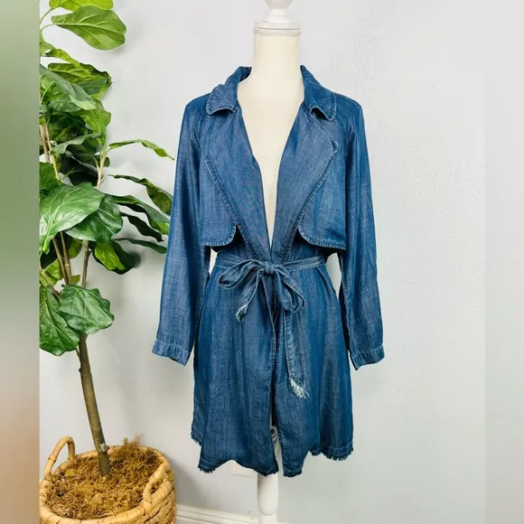 Anthropologie Cloth &amp; Stone Denim Chambray Wrap Cape midi Trench Coat