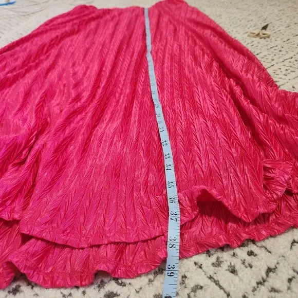 Anthropologie Maeve Pleated Shine Midi Skirt Fushia Hot Pink Barbiecore Girlypop
