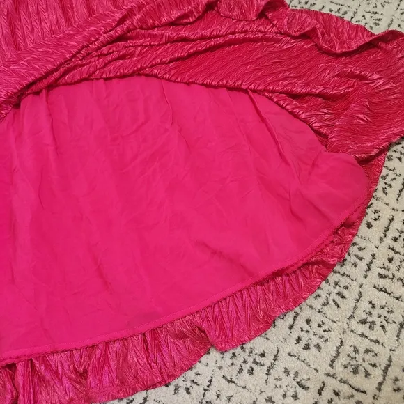 Anthropologie Maeve Pleated Shine Midi Skirt Fushia Hot Pink Barbiecore Girlypop