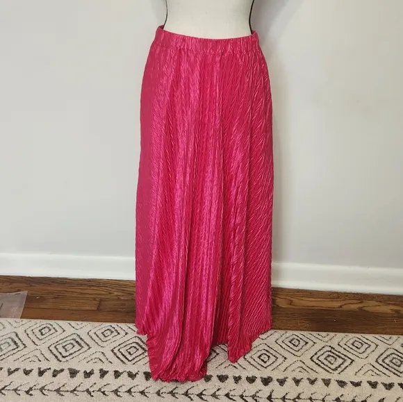 Anthropologie Maeve Pleated Shine Midi Skirt Fushia Hot Pink Barbiecore Girlypop