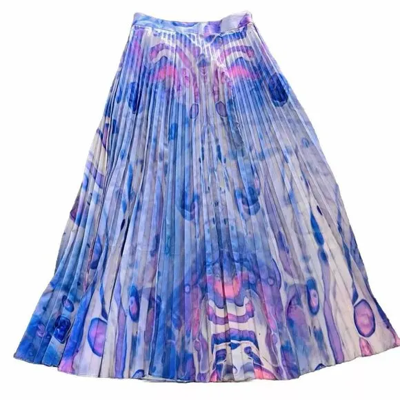 Anthropologie Purple Siddhartha Bansal Marble Dyed Pleated Skirt Size 6 NWT