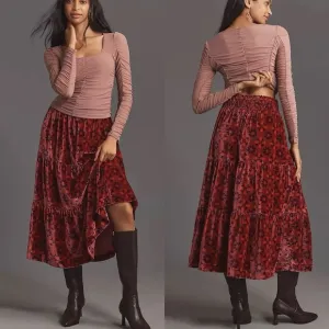 Anthropologie The Somerset Maxi Skirt Velvet Edition NEW