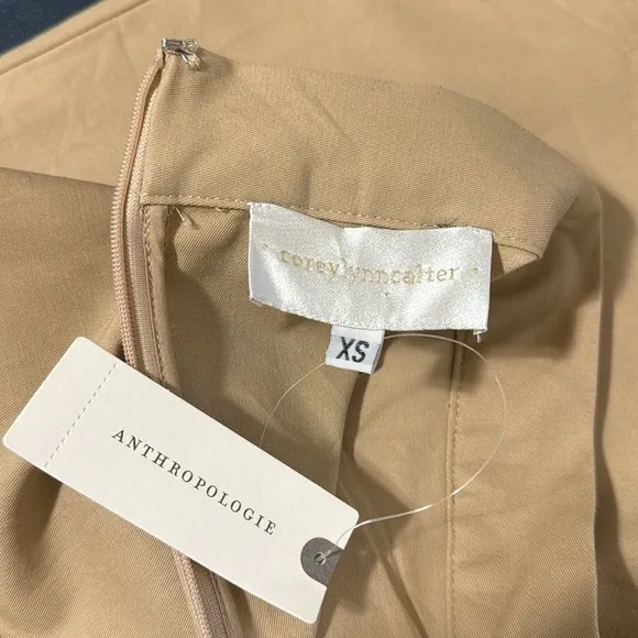 Anthropologie Women's XS Corey Lynn Calter Pleated Midi Skirt Sand Beige NWT
