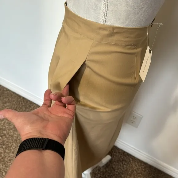 Anthropologie Women's XS Corey Lynn Calter Pleated Midi Skirt Sand Beige NWT