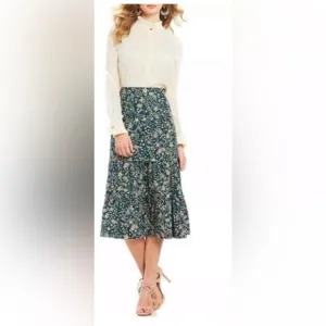 Antonio Melani Liberty Poplin A Line Midi Skirt Forest Green Floral Size 6