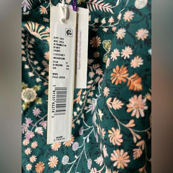 Antonio Melani Liberty Poplin A Line Midi Skirt Forest Green Floral Size 6