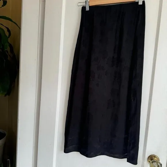 Aritzia Wilfred Baroque Satin Midi Skirt Side Slit Pearl Accent Buttons