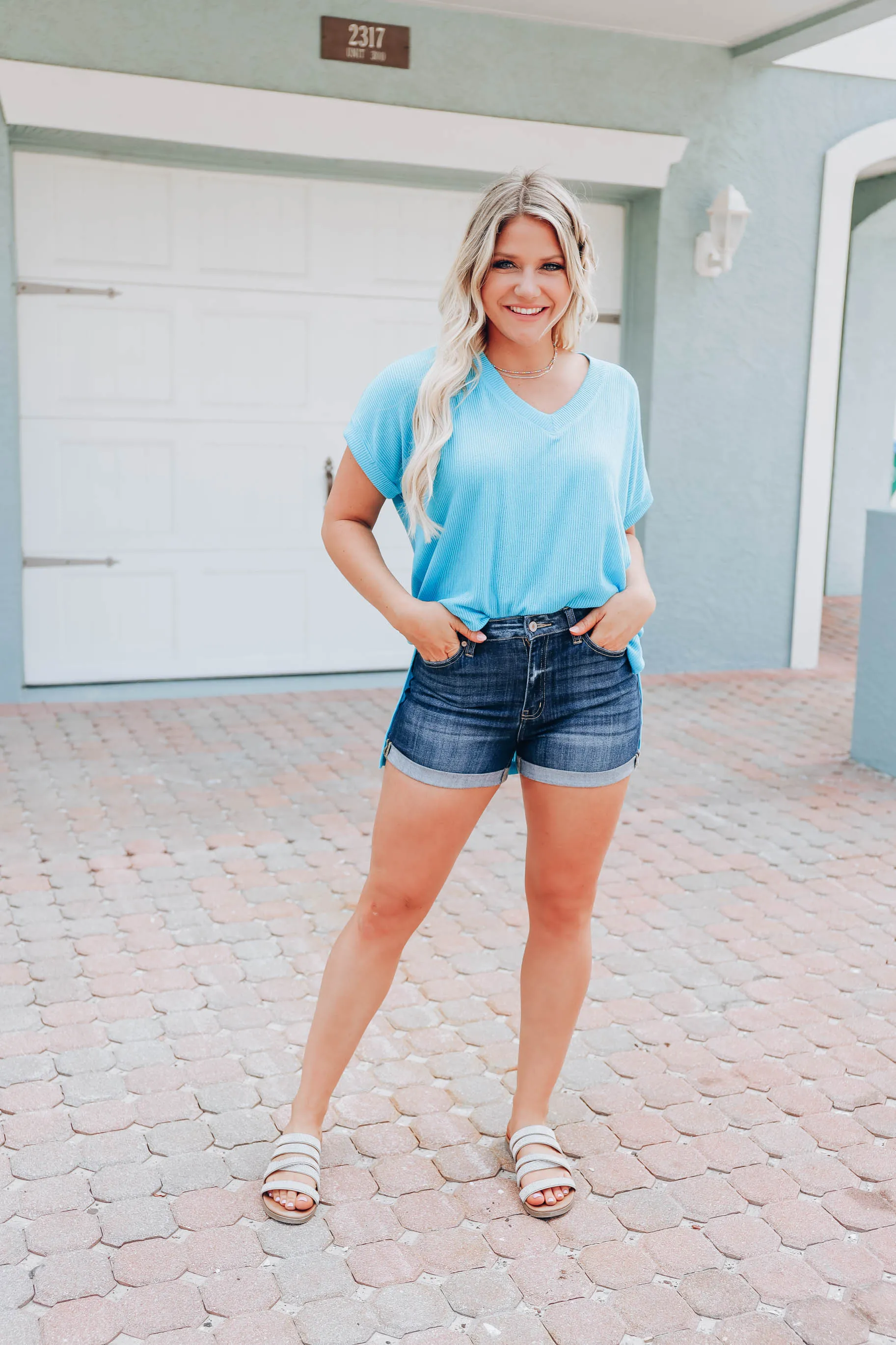 Aruba Blue V-Neck Top
