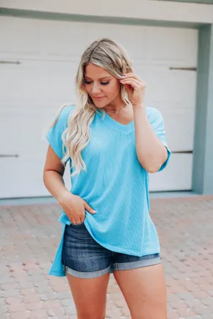 Aruba Blue V-Neck Top
