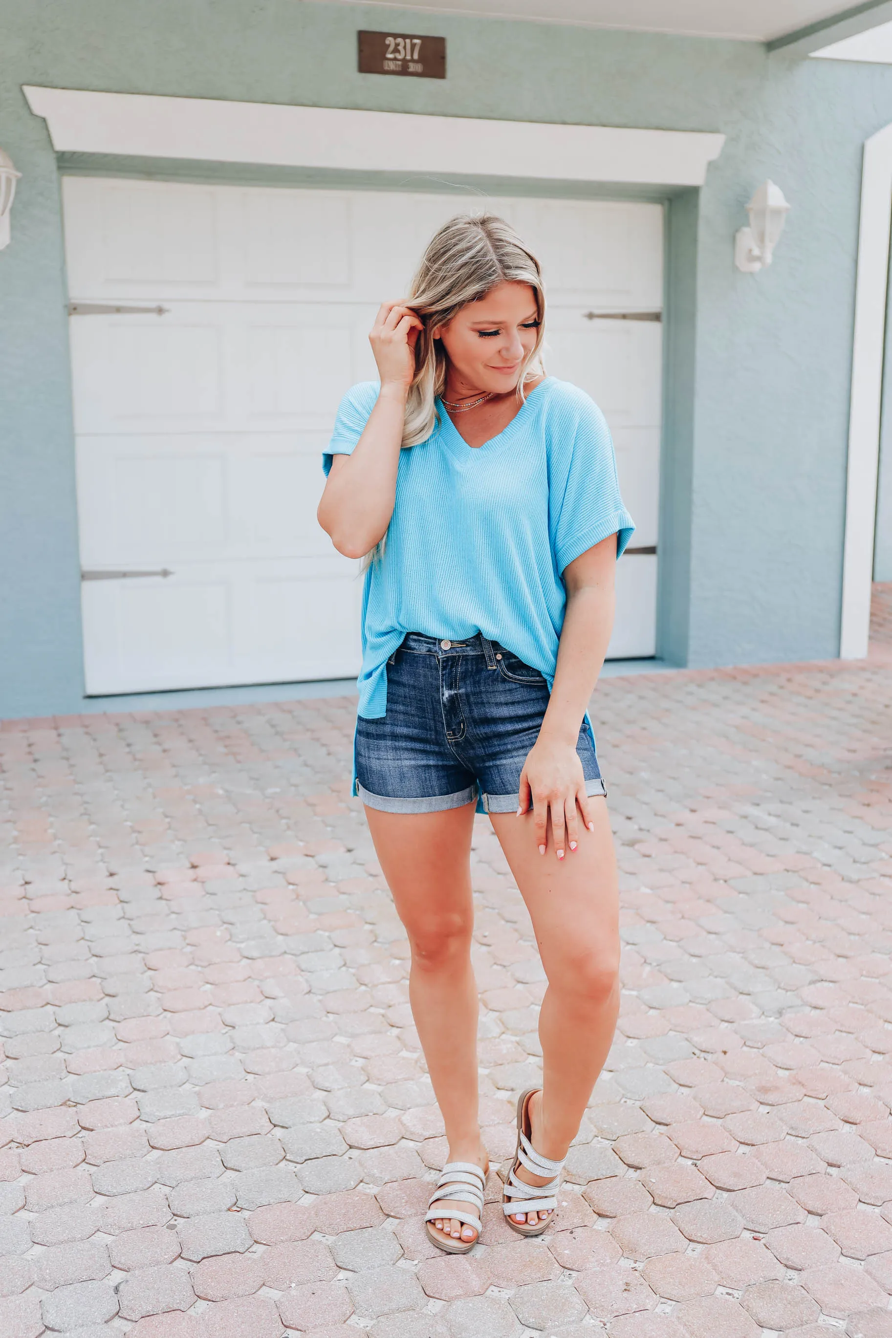 Aruba Blue V-Neck Top