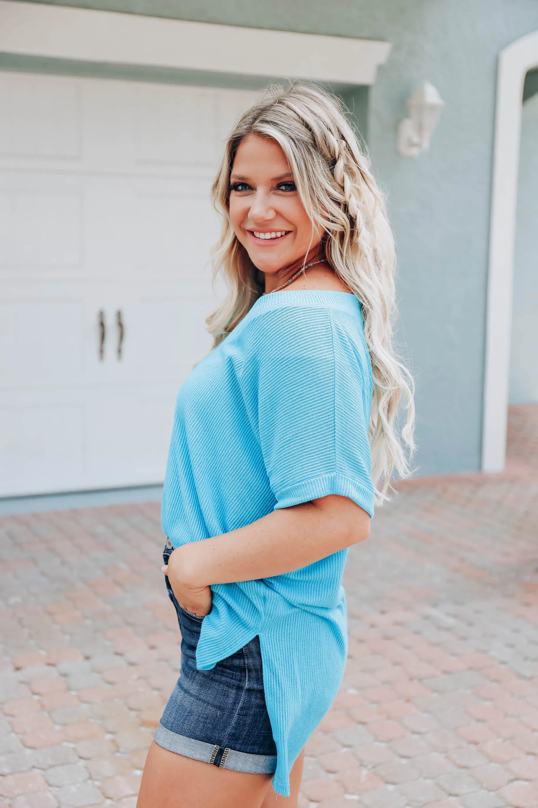 Aruba Blue V-Neck Top