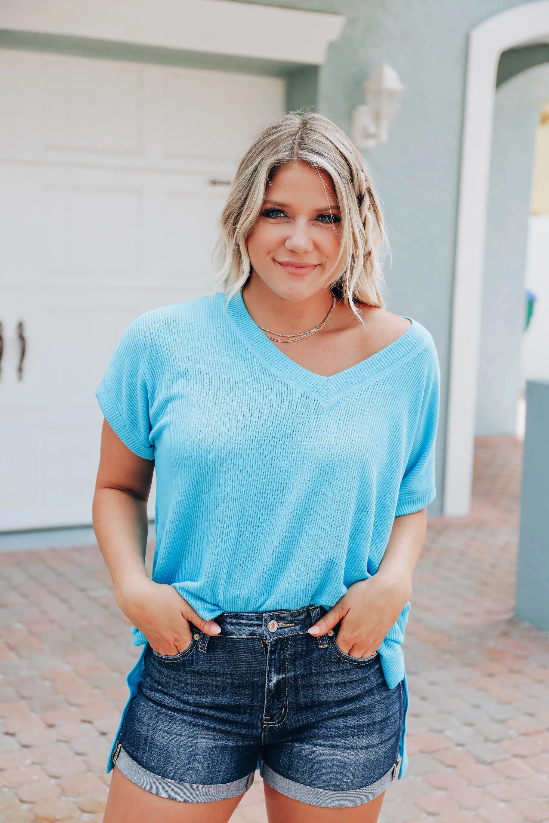 Aruba Blue V-Neck Top