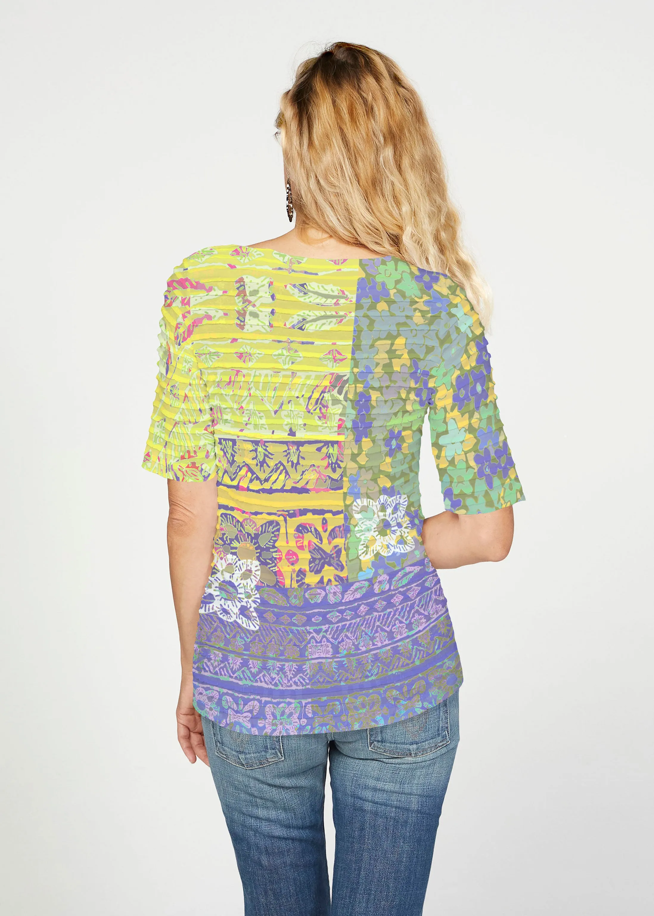 Aspen (19191) ~ Banded Elbow Sleeve Boat Neck Top