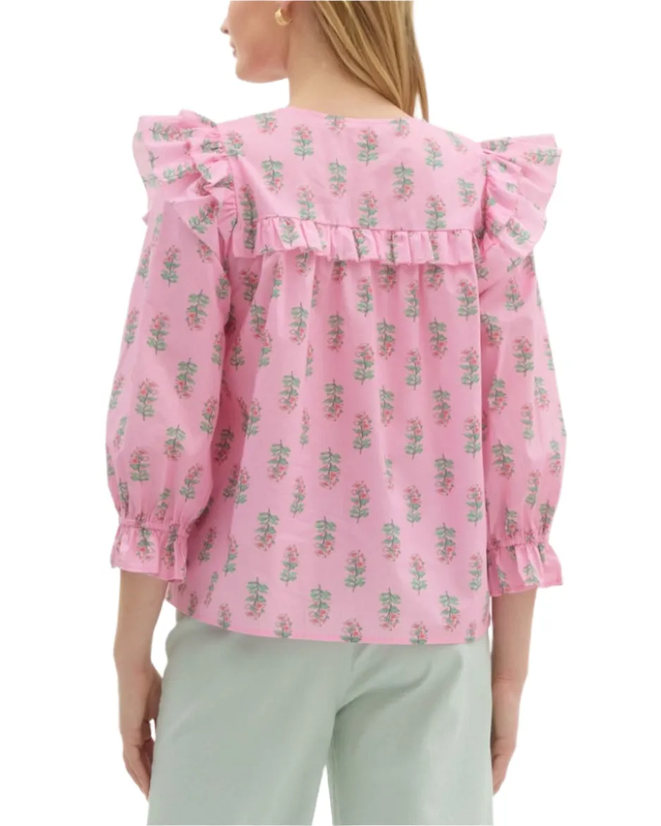 Bailey Babydoll Blouse - Pink/Green