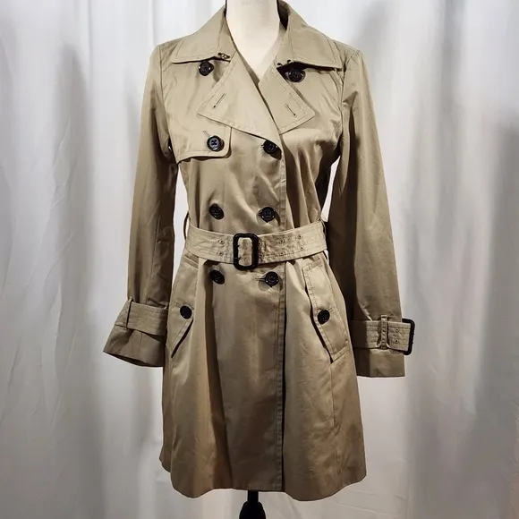 Banana Republic Trench Coat Classic Beige Women's  Small Petite Khaki Ja…
