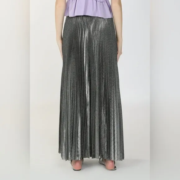 Beulah Style Gold Metallic Pleated Maxi Skirt Size 10
