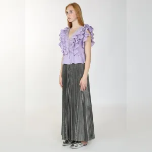 Beulah Style Gold Metallic Pleated Maxi Skirt Size 10