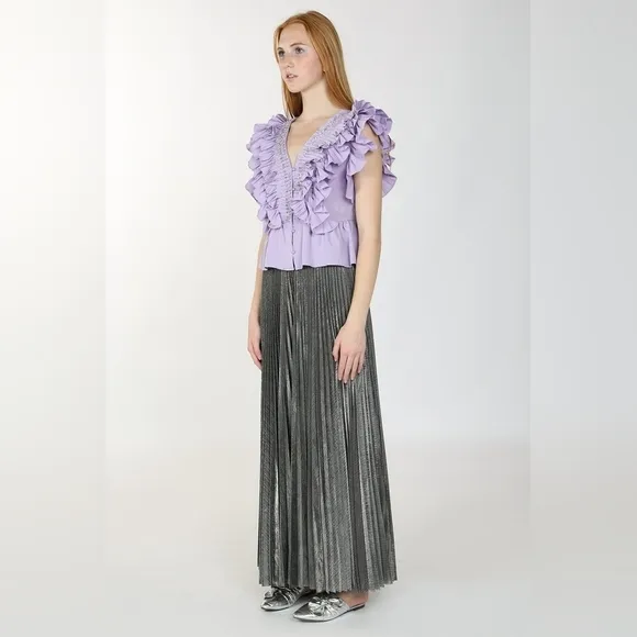 Beulah Style Gold Metallic Pleated Maxi Skirt Size 10