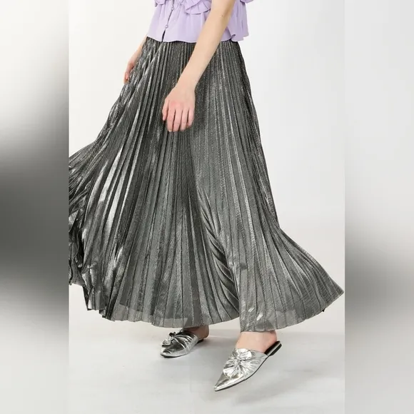 Beulah Style Gold Metallic Pleated Maxi Skirt Size 10