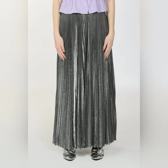 Beulah Style Gold Metallic Pleated Maxi Skirt Size 10