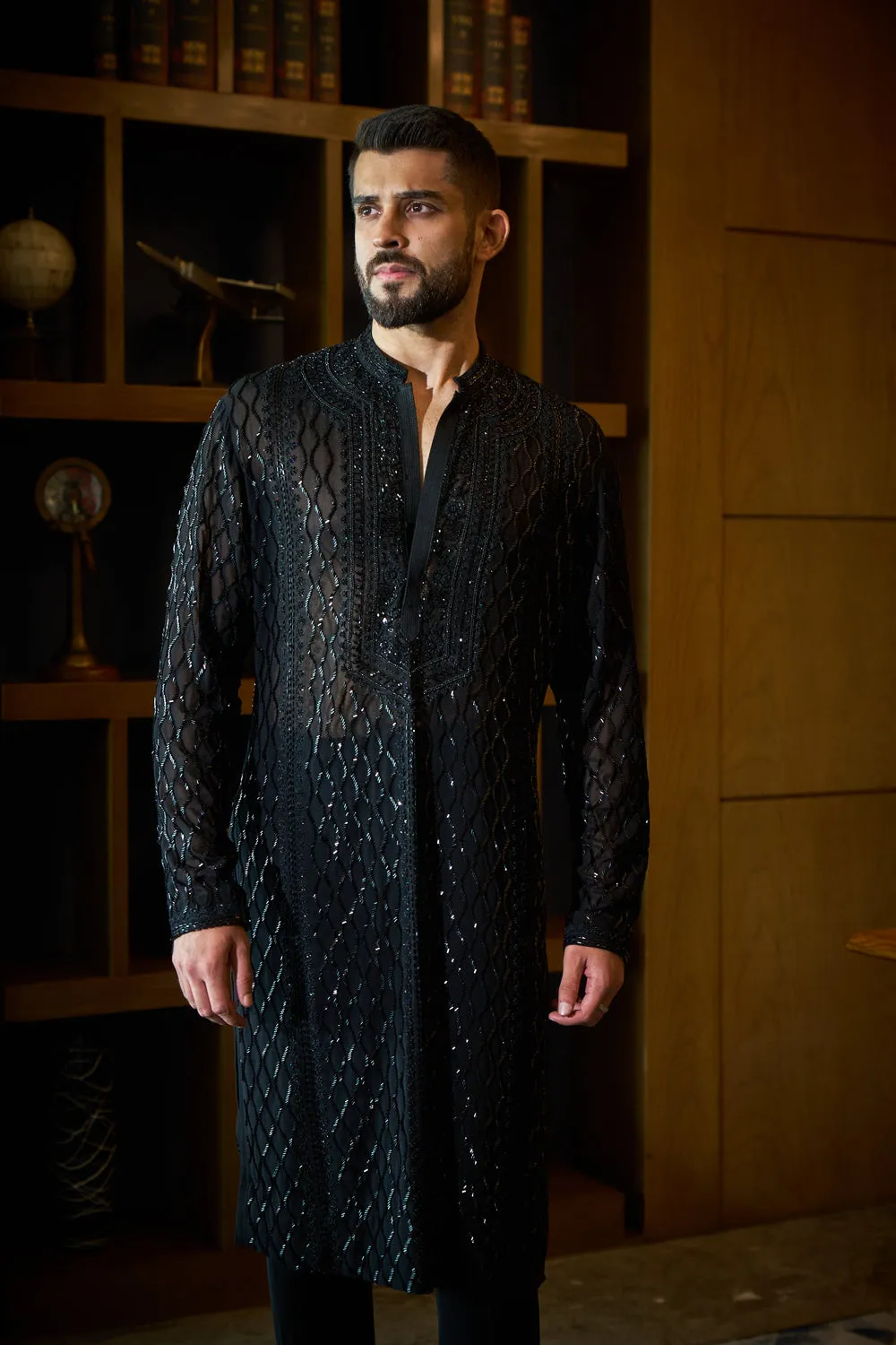 Black Dna Lines Kurta